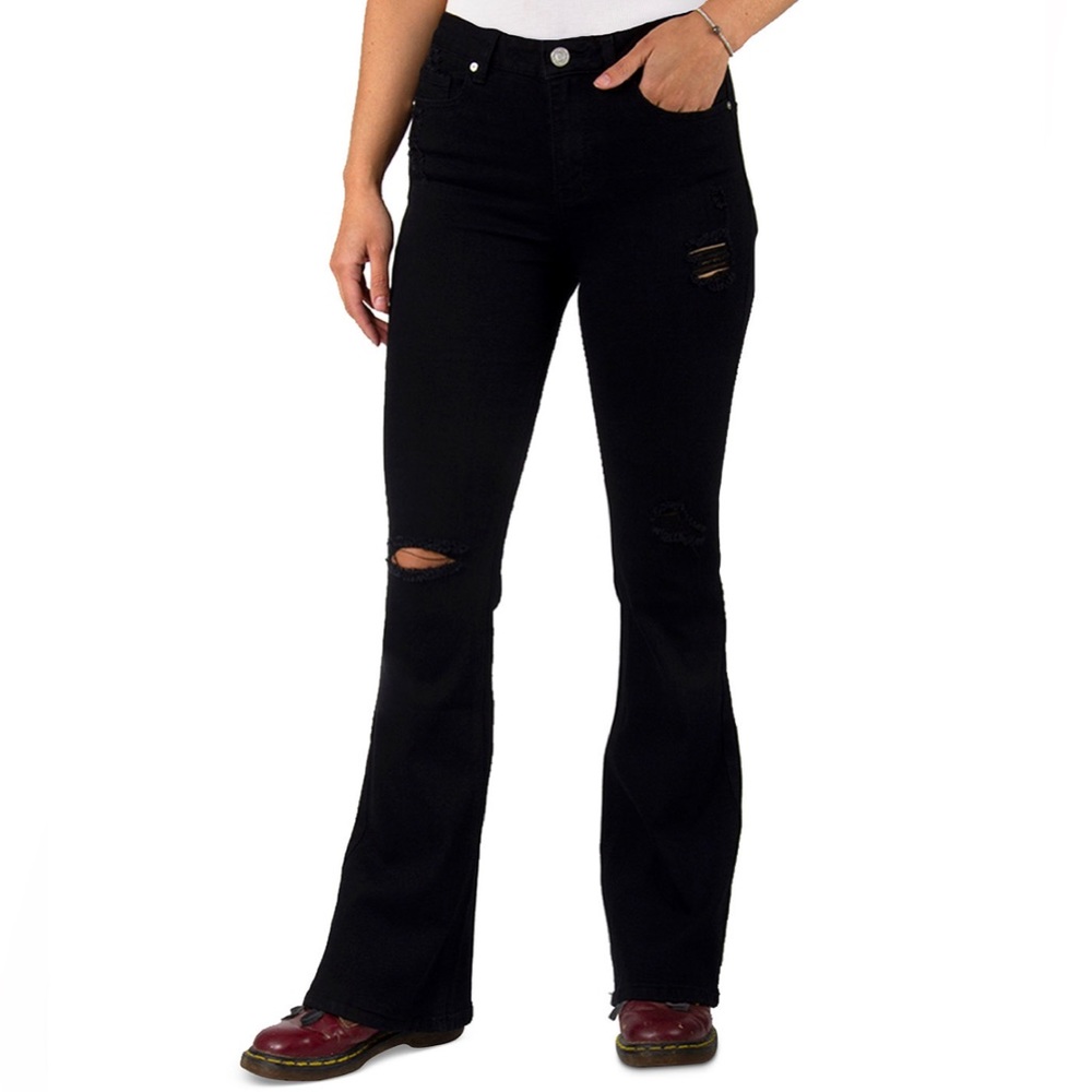 Francesca’s Indigo Rein Distressed High-Rise Flare Jeans NEW